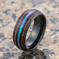 8mm Black Tungsten Real Koa Wood Double Wood Ring W/ Abalone Shell