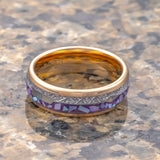 6mm- Rose Gold Arrow Ring Tungsten Dome Ring W/ Purple Agate & Meteorite