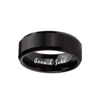 8mm - Black Tungsten Wedding Ring, Crushed Green Opal Hammered Ring