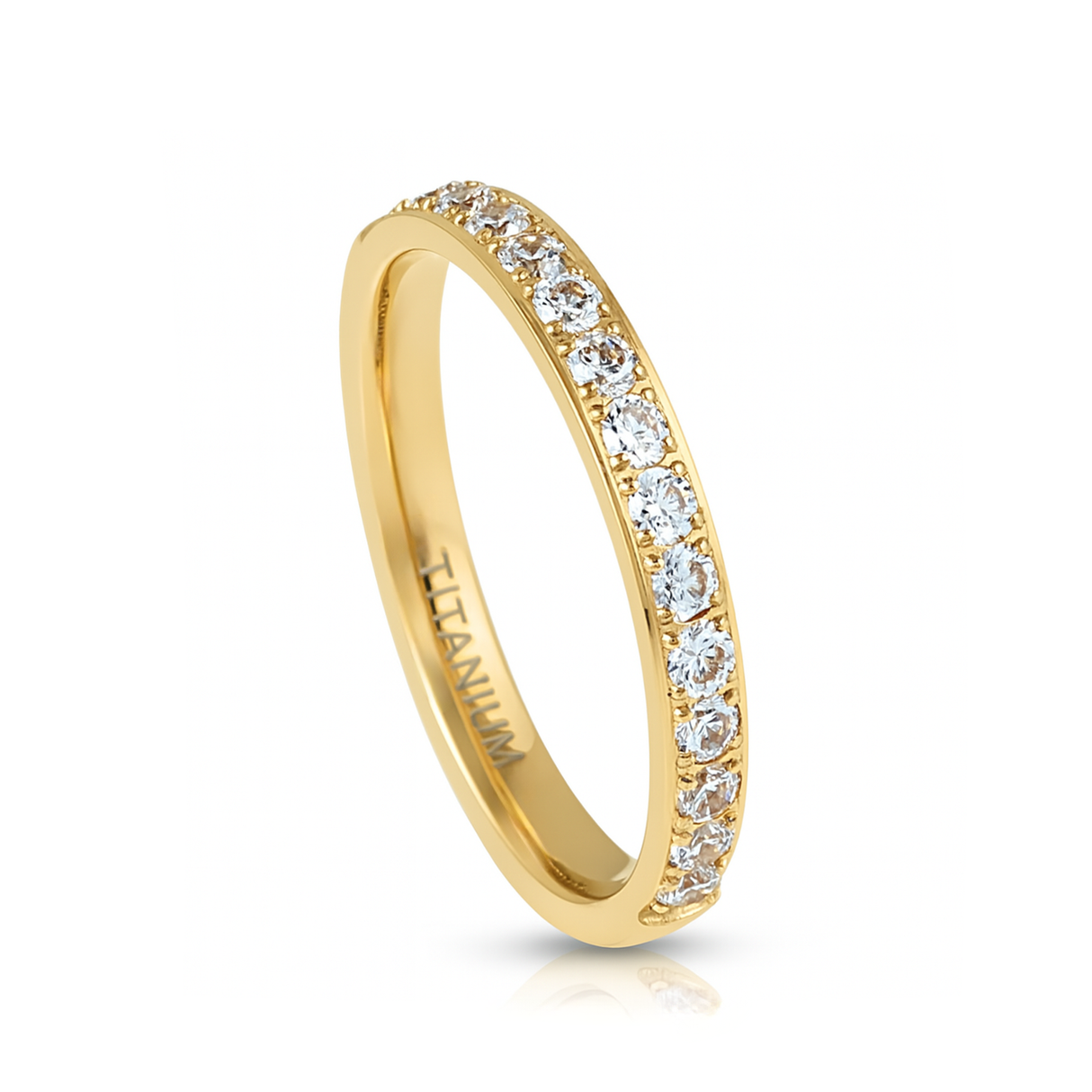 Gold Titanium Ring Half Eternity White Cubic Zircon Diamonds 2mm