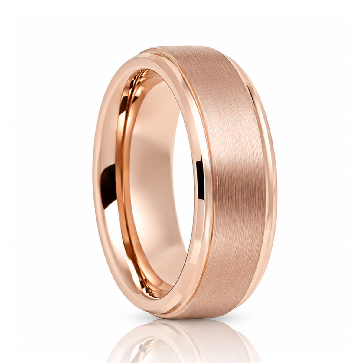 8mm - Rose Gold Tungsten Wedding Band, Polished Edge, Brushed Center Wedding Band,
