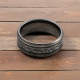 Tungsten wedding Band, Gunmetal Carbon Fiber W/ Meteorite Center Inlay Ring 8mm