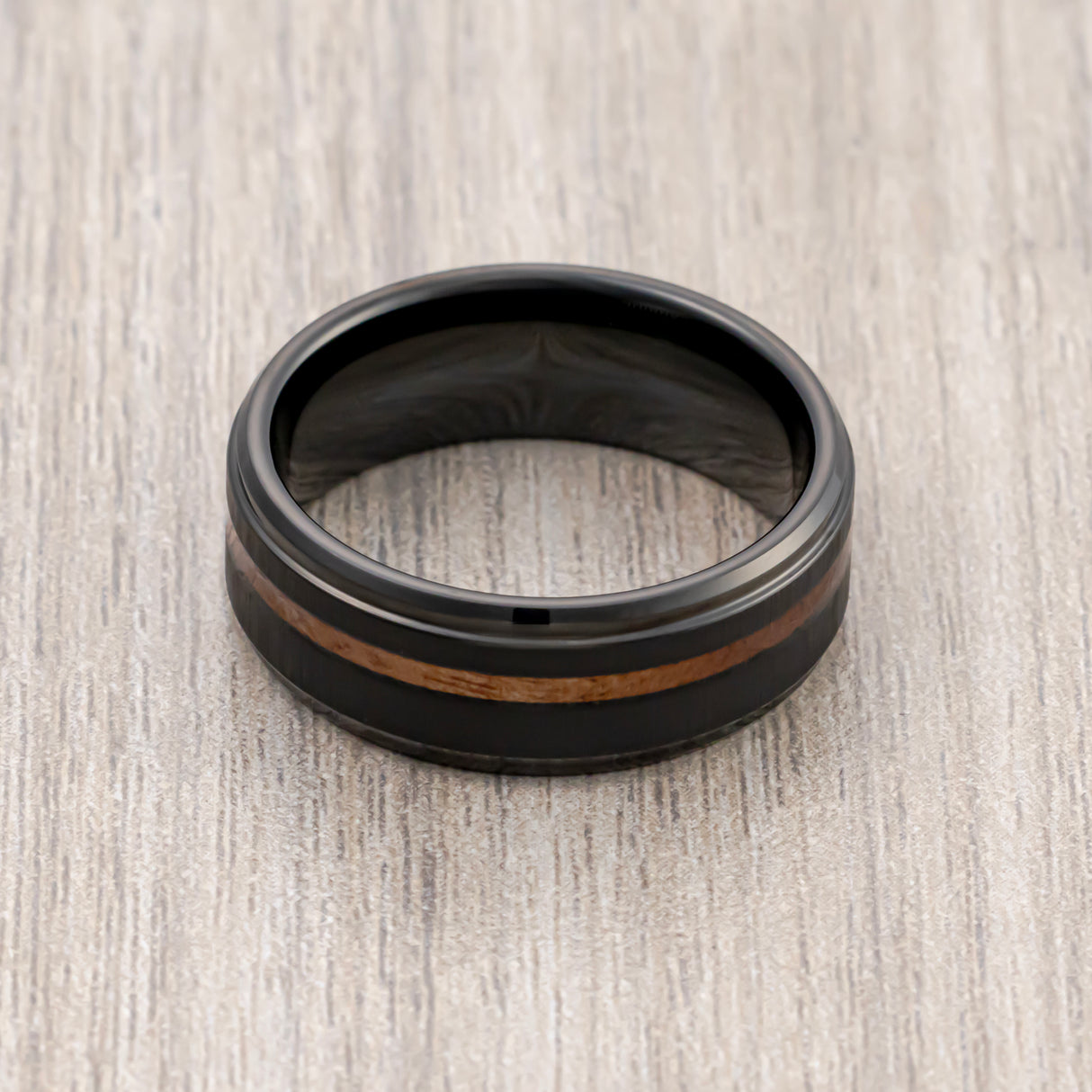 8mm Black Tungsten Wedding Band With Real Hawaiian Koa Wood Inlay