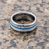 8mm - Tungsten Ring for Men with Blue opal Inlay Unique Band Glowing Luminous in the Dark