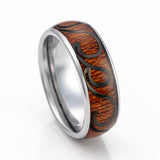 8mm - Silver Tungsten Wedding Band, Koa Wood Black Wave Design Inlay