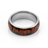 8mm - Silver Tungsten Wedding Band, Koa Wood Black Wave Design Inlay