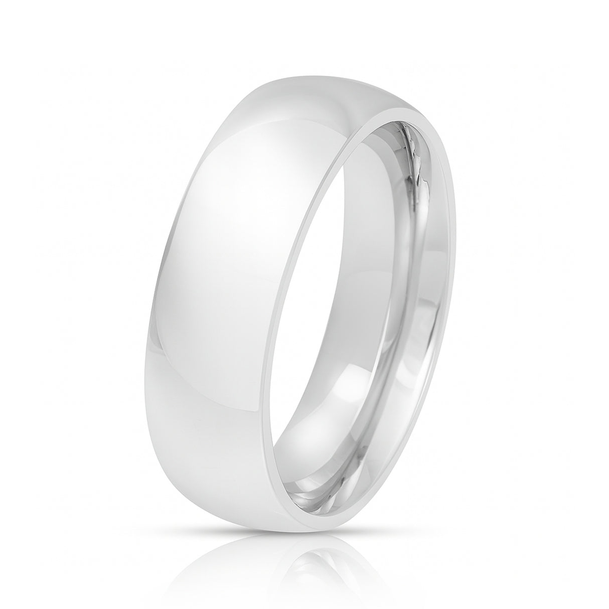 Men's Silver Titanium Wedding Band Polished Dome Ring - 7mm