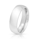 Men's Silver Titanium Wedding Band Polished Dome Ring - 7mm