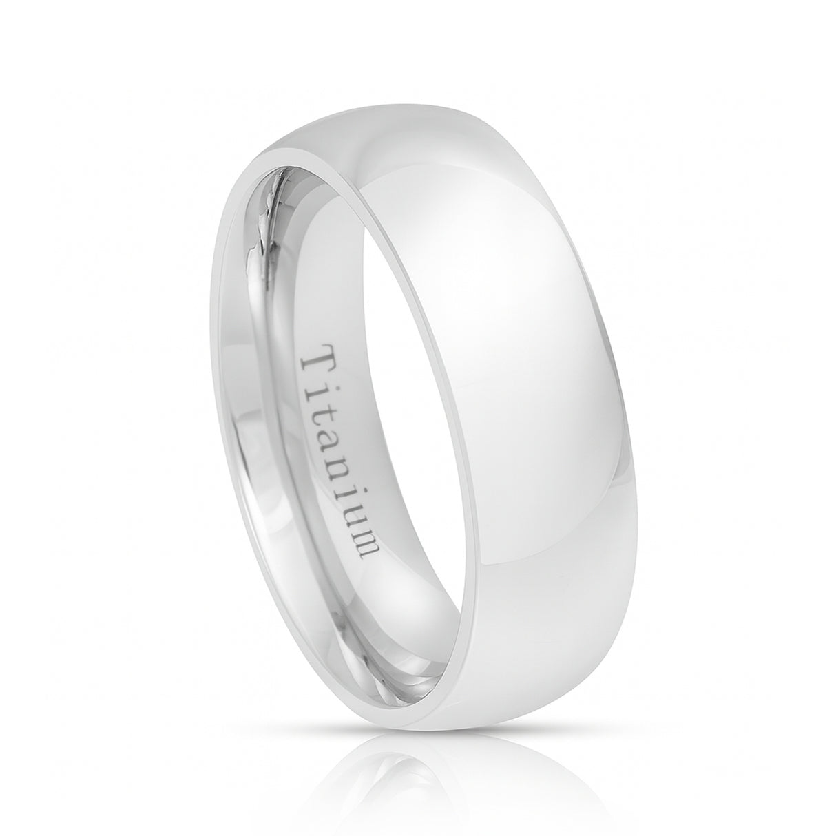 Men's Silver Titanium Wedding Band Polished Dome Ring - 7mm