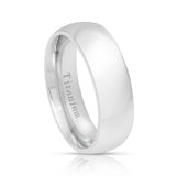 Men's Silver Titanium Wedding Band Polished Dome Ring - 7mm