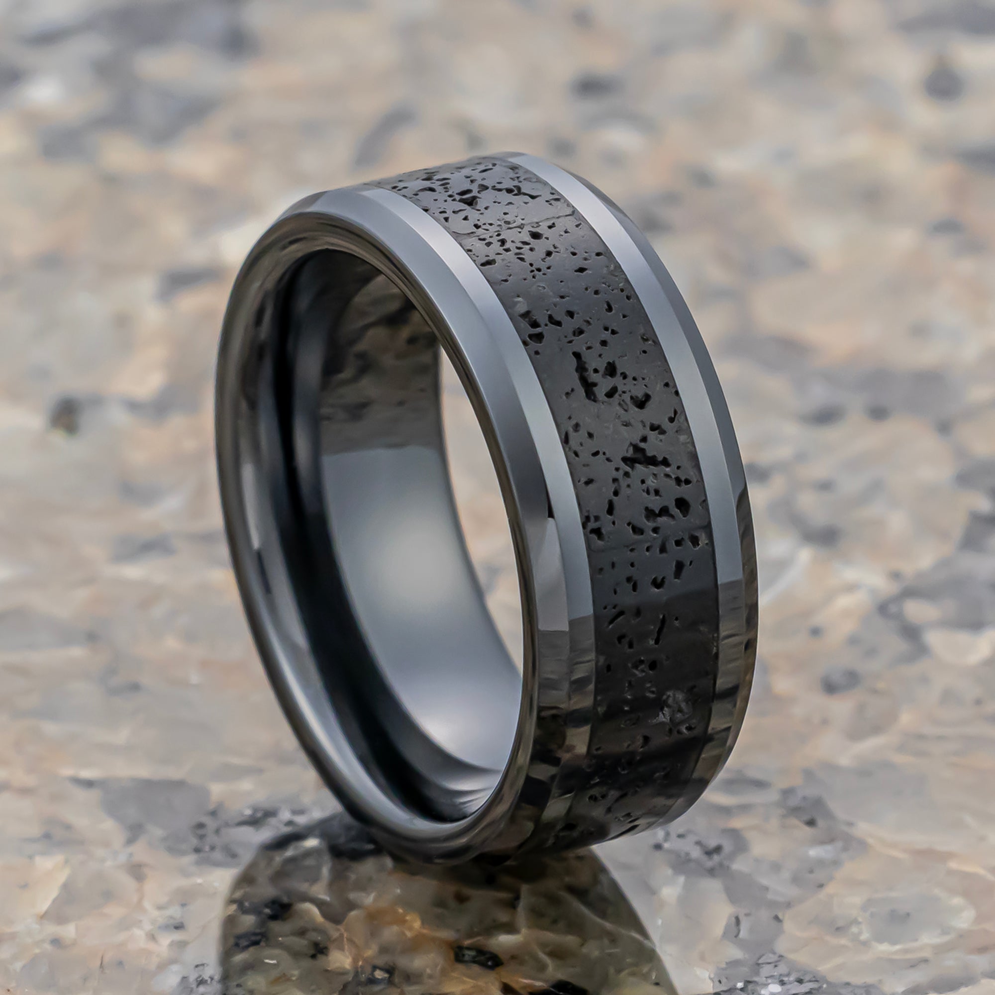 Thorsten Wallace Black Ceramic Polished Finish Men’s Domed Wedding Ban IRVING | Ceramic Ring Textured Green Inlay \u2013 Aydins Jewelry