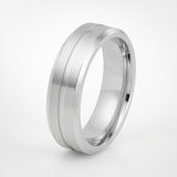 Silver Titanium Grooved Center Beveled Edged Ring - 7mm