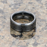 8mm Black Ceramic Wedding Band with Black Gray Lava Rock Stone