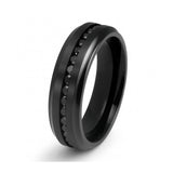 Mens Black Titanium Ring with Beveled Edges CZ Black Diamonds-8mm