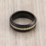 8mm - Black & Gold Tungsten Wedding Band, W/ White Diamonds