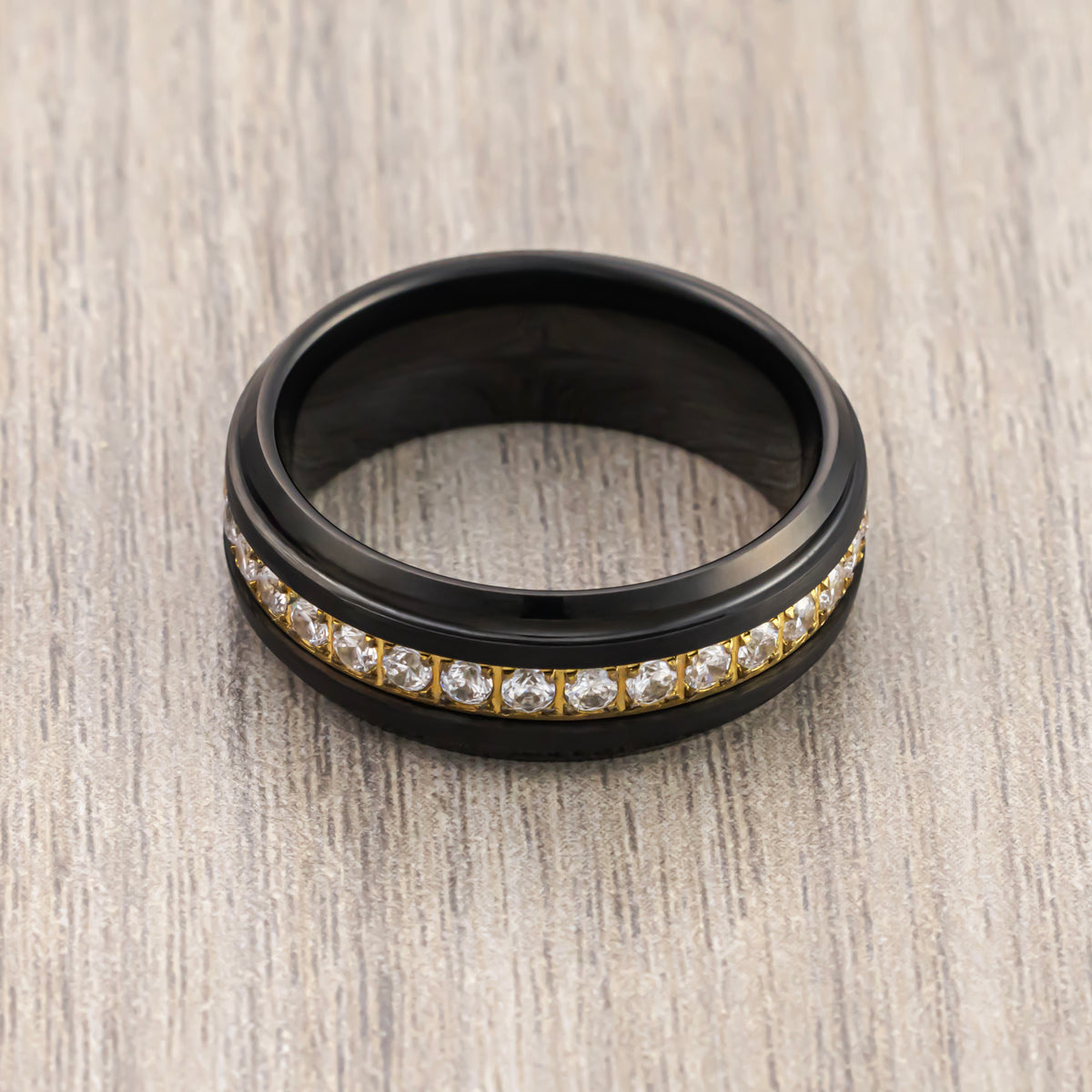 mens 8mm Black & Gold Tungsten Wedding Band, with Black Sapphires Ring ...