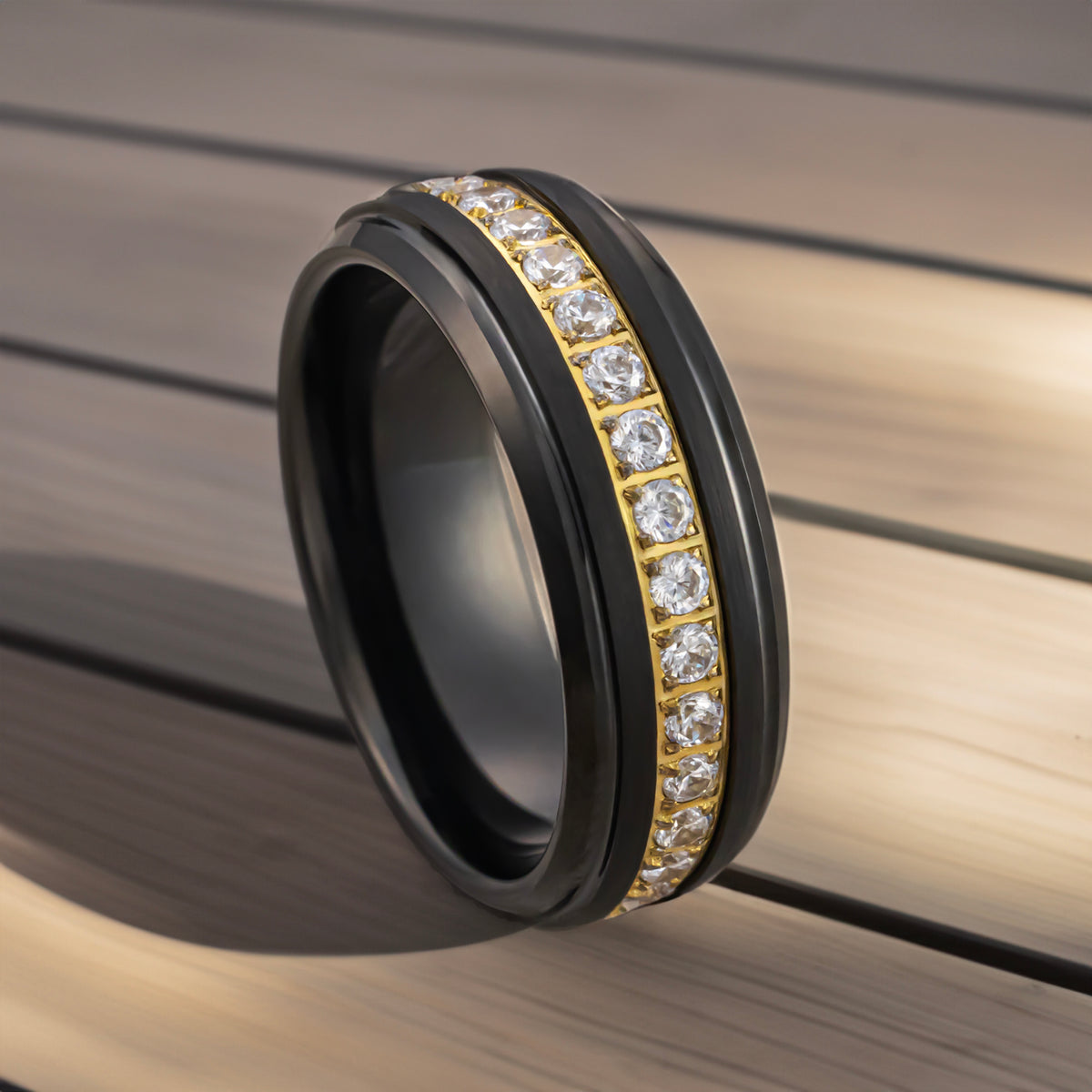 mens 8mm Black & Gold Tungsten Wedding Band, with Black Sapphires Ring ...