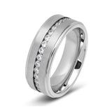 Gold Titanium Ring Brushed Full Eternity White CZ Diamonds Stepped Edges 8mm
