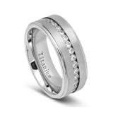 Gold Titanium Ring Brushed Full Eternity White CZ Diamonds Stepped Edges 8mm