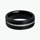 Gold Titanium Ring Brushed Full Eternity White CZ Diamonds Stepped Edges 8mm