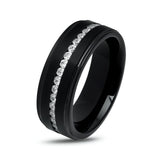 Gold Titanium Ring Brushed Full Eternity White CZ Diamonds Stepped Edges 8mm