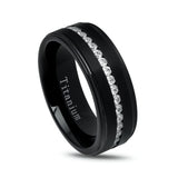 Gold Titanium Ring Brushed Full Eternity White CZ Diamonds Stepped Edges 8mm