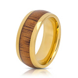 Mens Gold Titanium Dome Ring with Natural Hawaiian Koa Wood Inlay - 9mm