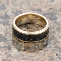 14K Fine Yellow Gold Polished Wedding Ring W/ Lava Inlay Beveled Edges - 8 mm