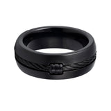 8mm - Mens Black Titanium Ring Single Center Locked Cable Inlay