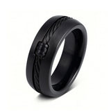 8mm - Mens Black Titanium Ring Single Center Locked Cable Inlay