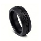 8mm - Mens Black Titanium Ring Single Center Locked Cable Inlay
