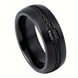 8mm - Mens Black Titanium Ring Single Center Locked Cable Inlay