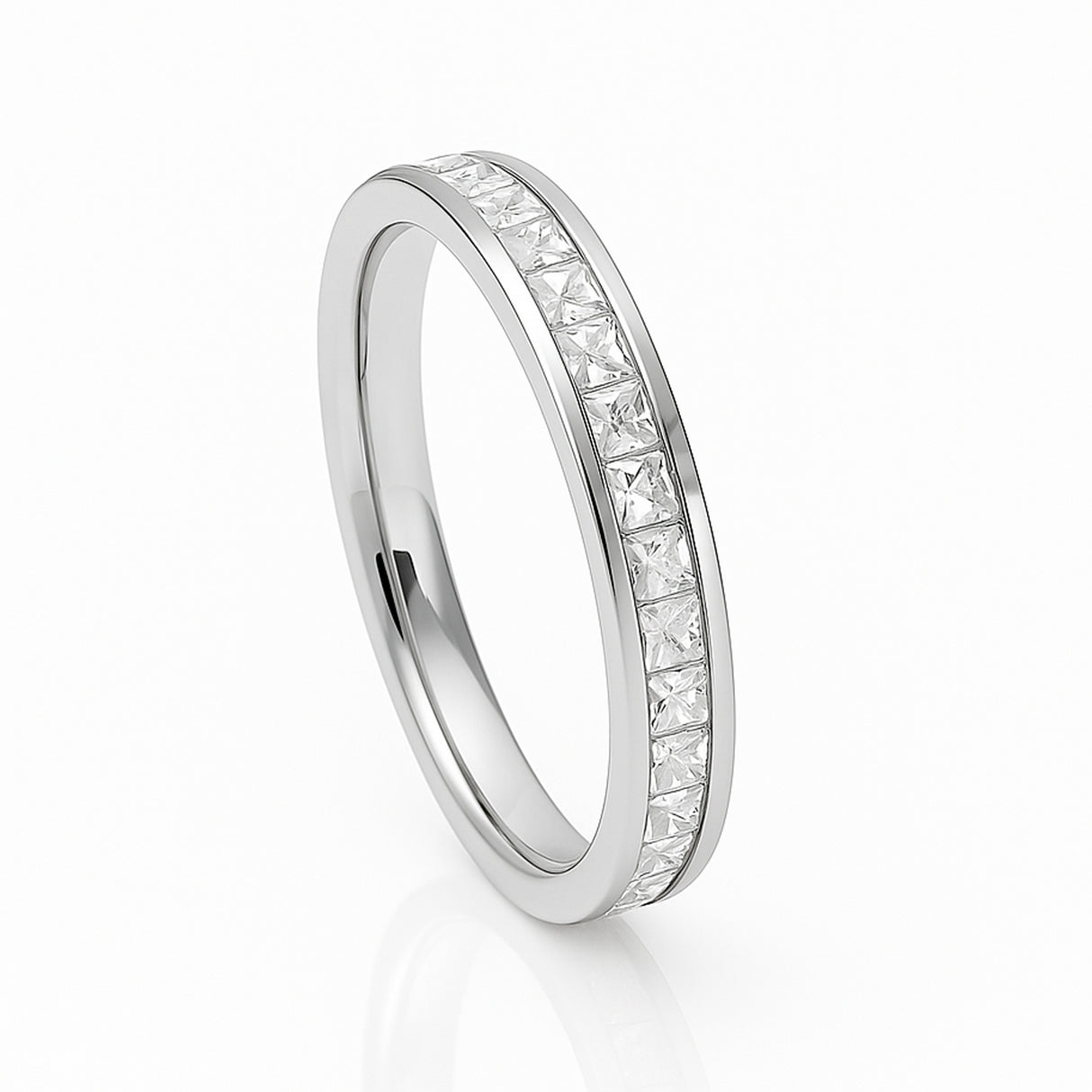 4MM 14k White Gold Princess Cut Women's Eternity Titanium Ring Wedding Band with CZ