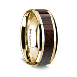 14K Yellow Gold Polished Beveled Edges W/ Bubinga Wood Inlay - 8mm