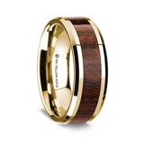 14K Yellow Gold Polished Beveled Edges W/ Carpathian Wood Inlay - 8mm