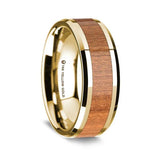 14K Yellow Gold Polished Beveled Edges W/ Sapele Wood Inlay - 8mm