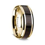 14K Yellow Gold Polished Beveled Edges W/ Ebony Wood Inlay - 8mm