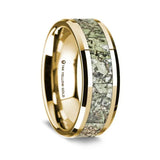 14K Yellow Gold Polished Beveled Edges W/ Green Dinosaur Bone Inlay - 8mm