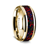 14K Yellow Gold Polished Beveled Edges W/ Black and Red Opal Inlay - 8mm