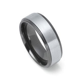 8mm - Gunmetal Tungsten Carbide Wedding Band W/ Stepped Edges Brush Center