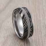 8mm - Tungsten Wedding Band Meteorite & Guitar String Inlay Damascus Steel