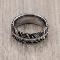 8mm - Tungsten Wedding Band Meteorite & Guitar String Inlay Damascus Steel