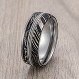 8mm - Tungsten Wedding Band Meteorite & Guitar String Inlay Damascus Steel