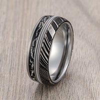 8mm - Tungsten Wedding Band Meteorite & Guitar String Inlay Damascus Steel