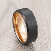 8mm Black Tungsten Carbide Wedding Ring with Rose Gold Inlay