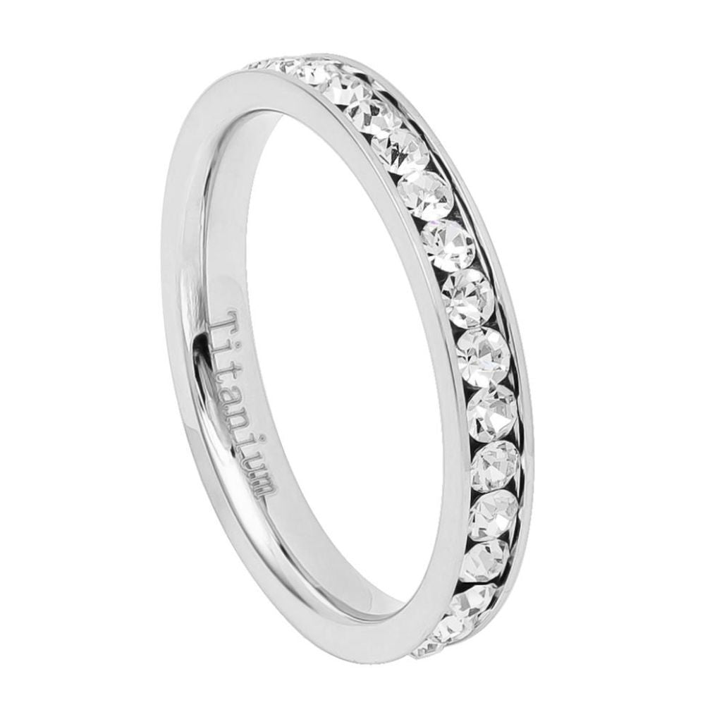 3mm - Mens Silver Titanium Full Eternity White Diamond Ring