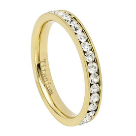 3mm - Mens Titanium Yellow Gold Full Eternity IP Plated White Diamond Ring