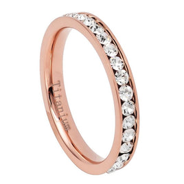 3mm - Mens Titanium Rose Gold IP Plated Full Eternity White Diamond Ring