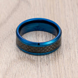 8mm Blue Tungsten Carbide Wedding Band With Black Carbon Fiber Inlay