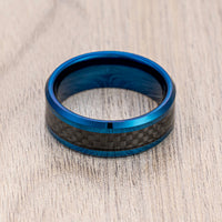 8mm Blue Tungsten Carbide Wedding Band With Black Carbon Fiber Inlay